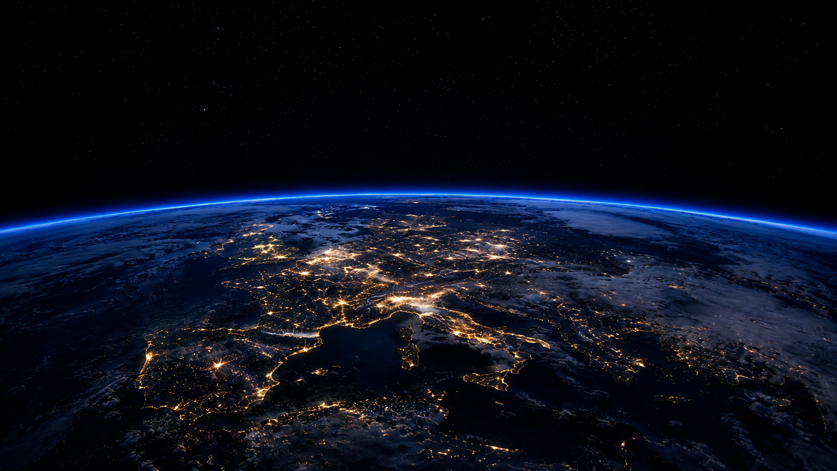 Earth glowing on the horizon from space